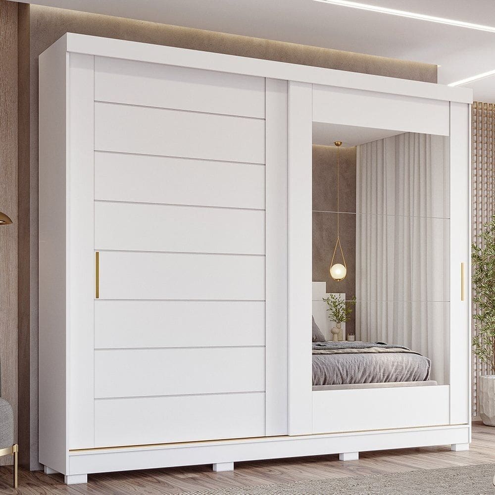 Guarda-roupa Casal 2 Portas de Correr 8 Gavetas com Pés 100% Mdf Siena Espresso Móveis Branco Brilho