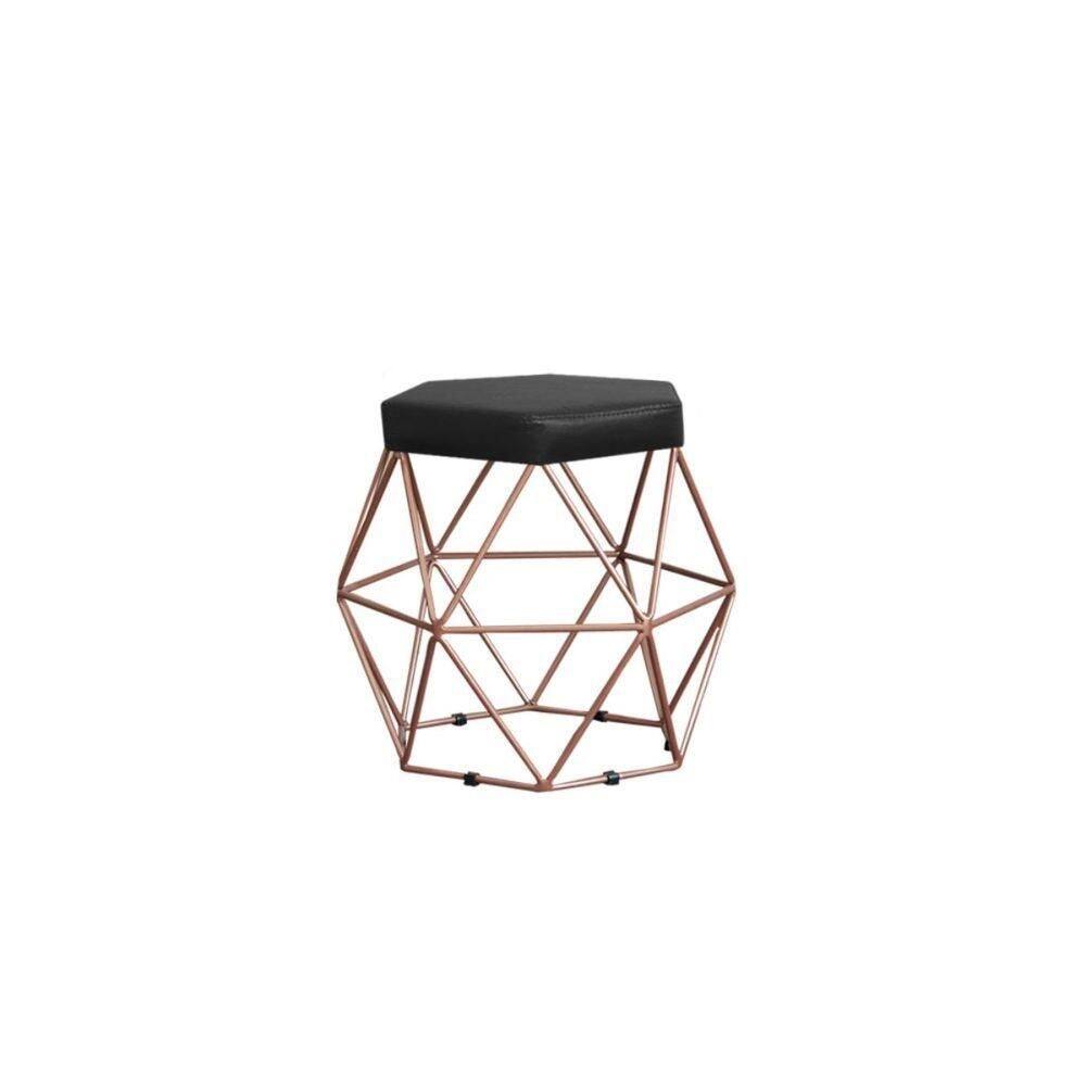 Puff Decorativo Estofado Onix Com Armação Bronze Para Sala