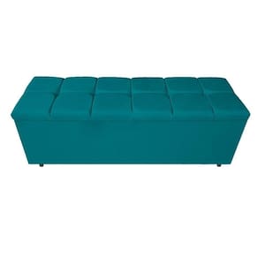 Calçadeira Estofada Manchester 195cm King Size Suede Azul Turquesa