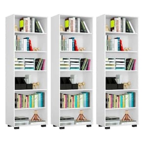 Kit 3 Estantes Livreiro Multifuncional 6 Prateleiras Office Branco - Móveis Leão