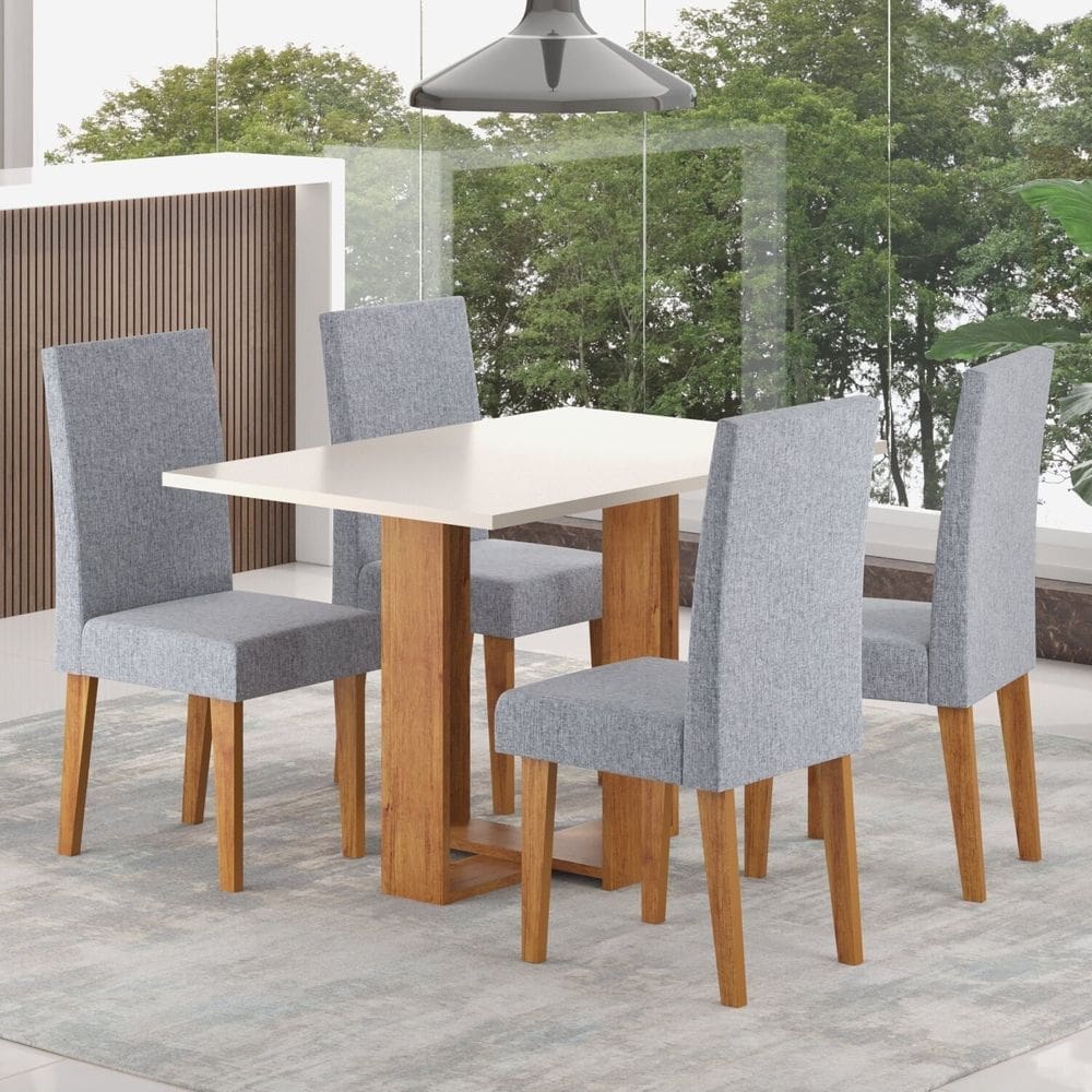 Mesa de Jantar Retangular Romantic 120x80cm com 4 Cadeiras Venus Mel/Blonde/Inox
