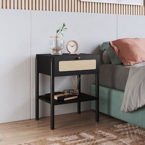 Mesa de Cabeceira 1 Gaveta Palhinha Pé Madeira Oslo Artesano Nero/Preto