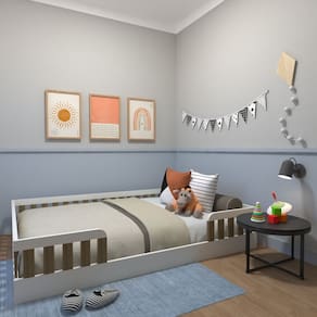 Cama Infantil Montessoriana Casal Sol Yescasa Branco/Carvalho Mel