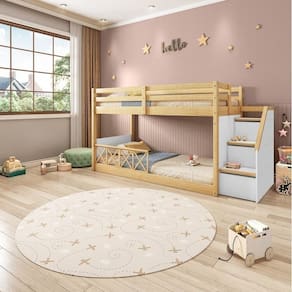 Beliche Infantil Montessoriana Garden com Escada Lateral Proteção Travessas e Grade X Dupla Casatema Branco/Natural