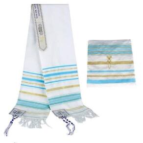 Talit messiânico azul piscina 55x180 cm - de israel