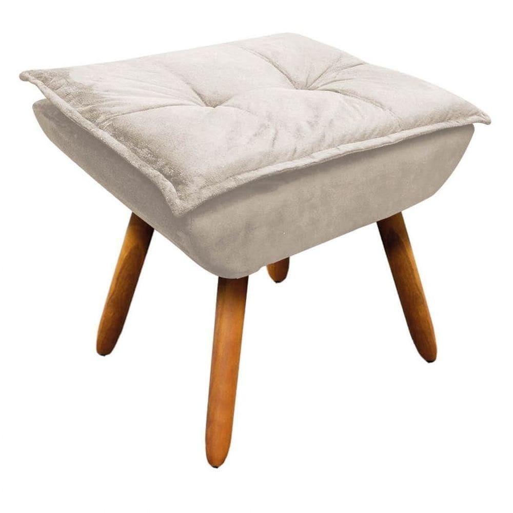 Puff Decorativo Sala De Estar Pés Palito Opla Suede Bege - Ibiza