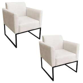 Kit 2 Poltronas Decorativas Base Industrial Preto Maressa S03 Suede Bege - Ibiza