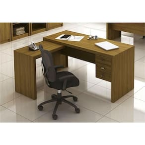Mesa Para Home Office Com 03 Gavetas Amêndoa -Tecno Mobili