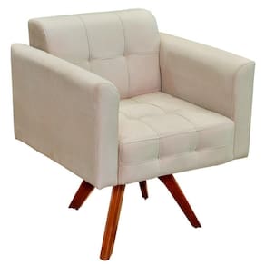 Poltrona Base Madeira Giratória Ana Suede Bege - Ibiza