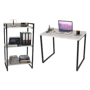 Conjunto Escritório Mesa 90cm E Estante 3 Prateleiras Snow