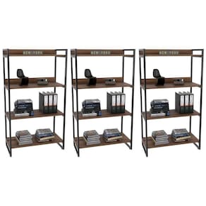 Kit 3 Estantes Livreiro Multiuso Prisma Estilo Industrial 80Cm 4 Prateleiras C08 Nogal - Mpozenato