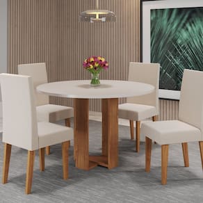 Mesa de Jantar Chiara Redonda 90x90cm com 4 Cadeiras Venus Mel/Blonde/Bronze