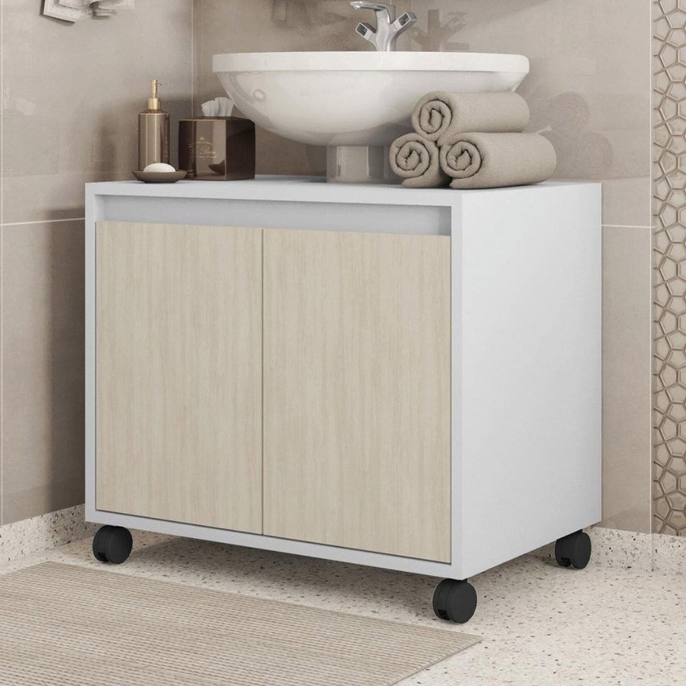 Gabinete Armário para Banheiro Rodízios Clean branco perfect/ciliegio