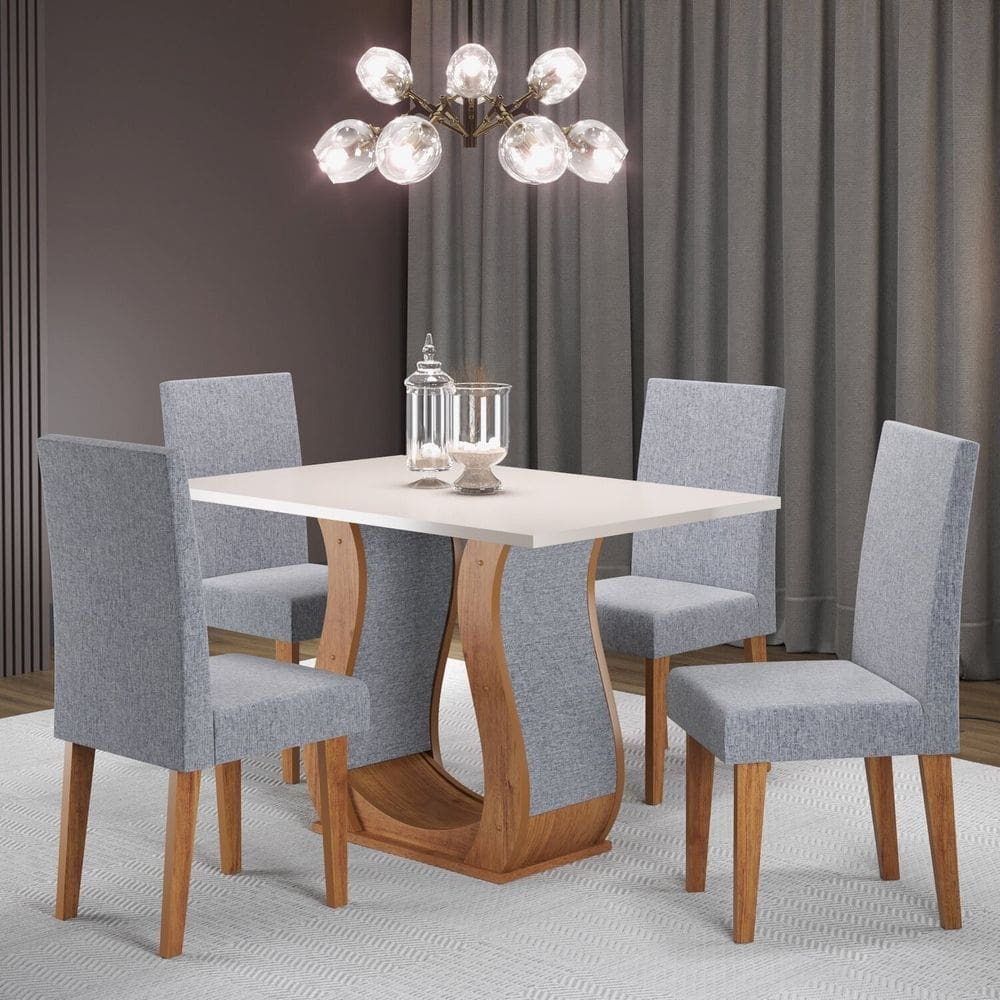 Mesa de Jantar Retangular Sala Criare 120x80cm com 4 Cadeiras Venus Mel/Blonde/Inox
