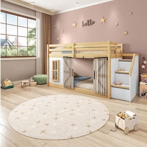 Beliche Montessoriana Garden com Cortina Barn Casatema Branco/Natural
