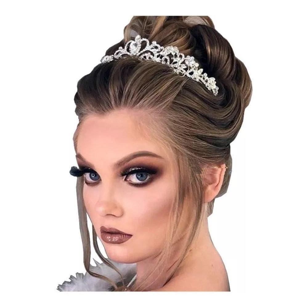 Coroa tiara prata noiva strass debutante barata