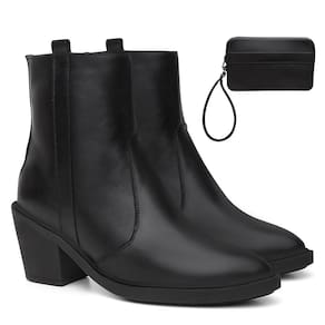 Bota Feminina Couro Casual Bico Fino Zíper + Carteira Kit