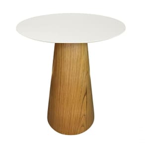 Mesa De Apoio Cone Base Laminada Em Madeira Natural - Tampo Off White 70 Cm Altura 70 Cm Cor Marrom