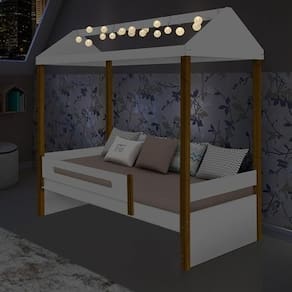 Cama Solteiro Sara Branco Mel Com Led E Colchão