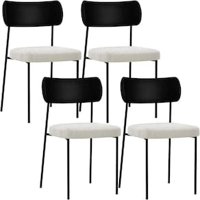 Kit 04 Cadeiras Para Sala De Jantar L02 Preto Bouclê Creme