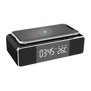 Radio relógio com carregador por indução qi e som bluetooth