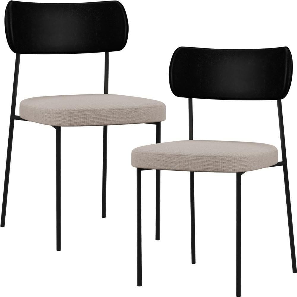 Kit 02 Cadeiras Sala De Jantar L02 Preto Bege
