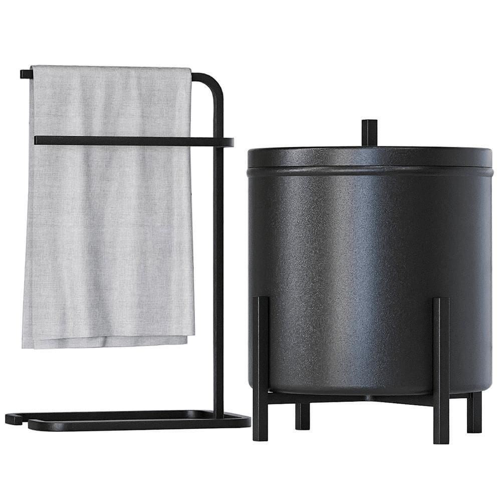 Kit Lixeira Tampa 6L E Porta Toalha Para Pia Bancada Preto
