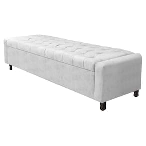 Calçadeira Baú Casal Everest P02 140cm Para Cama Box Suede Branco