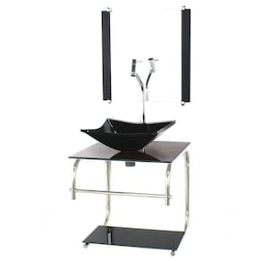 Gabinete De Vidro Para Banheiro 40cm Inox Cuba Quadrada Com Sifao E Torneira Metal Cor:madeira Nogueira