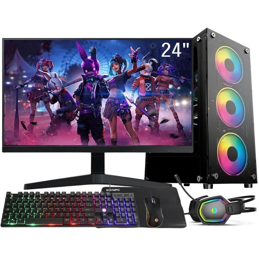 PC Gamer Completo 3green Smart, Intel Core i7, 8GB RAM, Radeon RX 580 8GB, SSD 256GB, Fonte 500W, Monitor LED 24", Kit Gamer - 3GS-0111SF