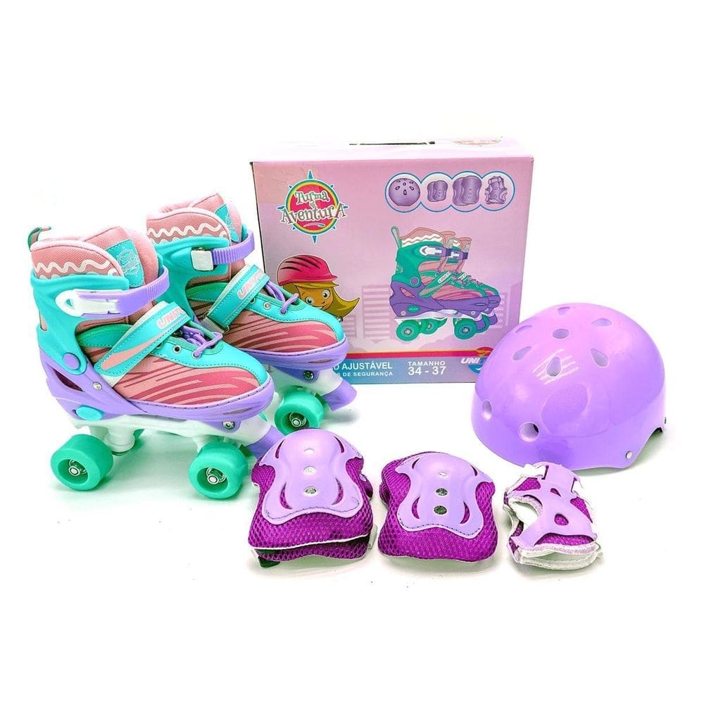 Patins infantil roller quad unitoys com kit de proteção
