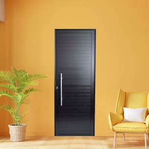 Porta de Aluminio Lambri 210x80cm com Puxador Linha Premium Lux-esquadrias Preto