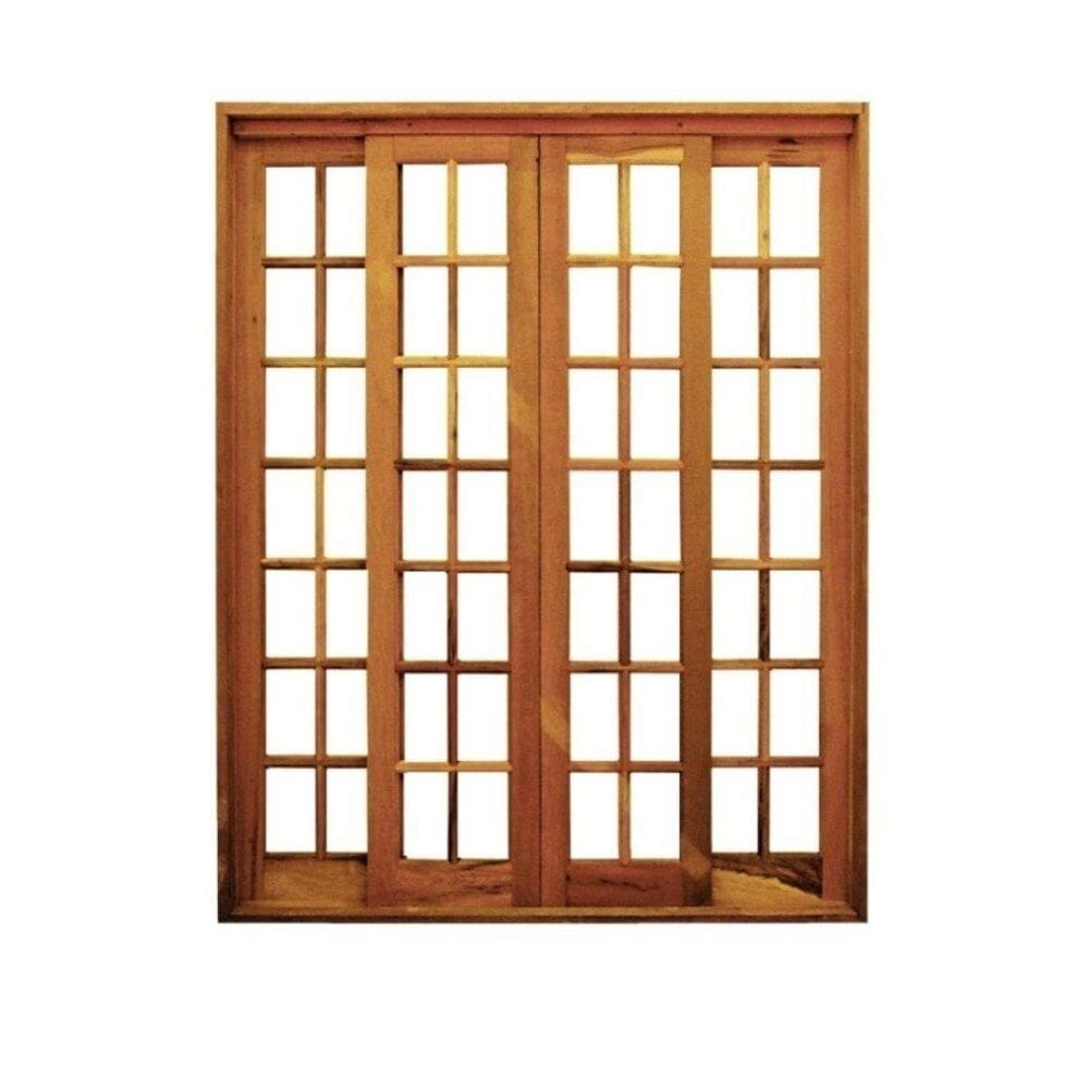 Portal Correr Quadriculado 4 Folhas Itauba Reto com Fechadura 1,60 X 2,10 Natural