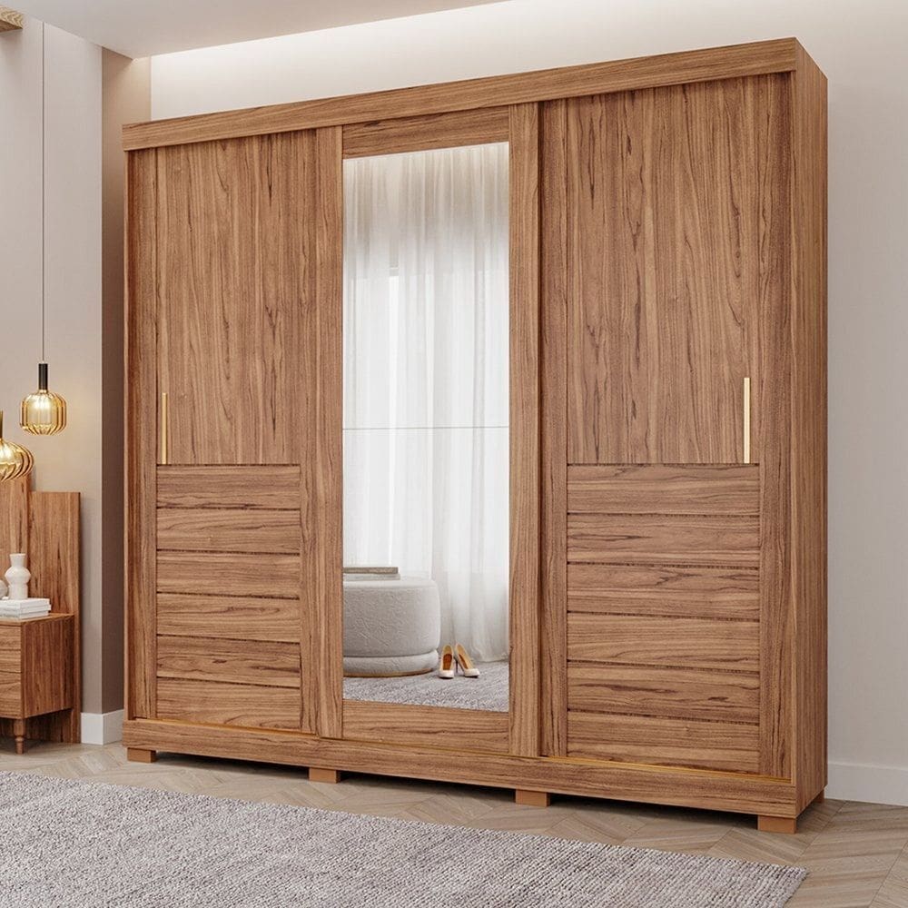 Guarda-roupa Casal 3 Portas de Correr 6 Gavetas com Pés 100% Mdf Boston Espresso Móveis Cinamomo