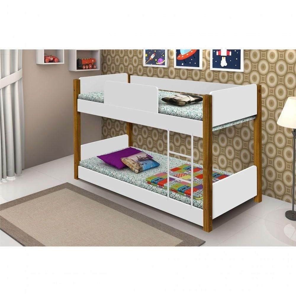 Beliche Infantil Branco E Mel Com Colchões