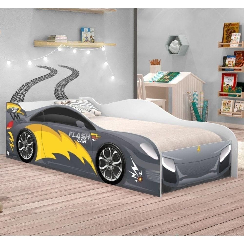 Mini Cama Run Car Cinza Com Colchão