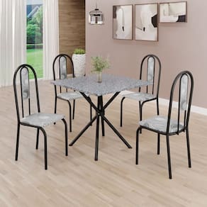 Conjunto Sala de Jantar Mesa Quadrada 75x75cm Tampo Granito Ocre 4 Cadeiras Linda Yescasa Paraopeba/ Preto Fosco