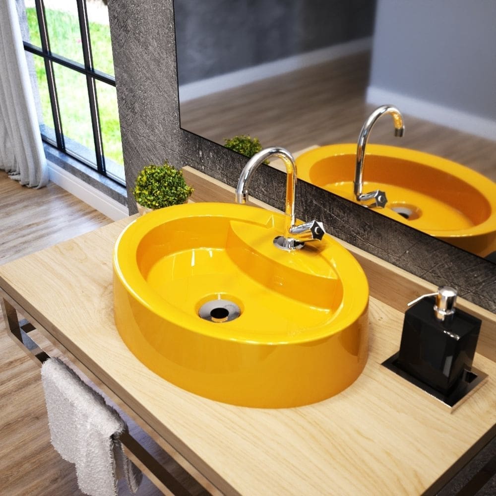 Kit Cuba OV43 com Torneira C50 e Válvula 1 Polegada ABS e Sifão Pvc e Flexível Compace Amarelo