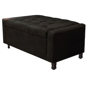 Calçadeira Baú Solteiro Everest P02 90cm Para Cama Box Suede - Doce Sonho Móveis Preto