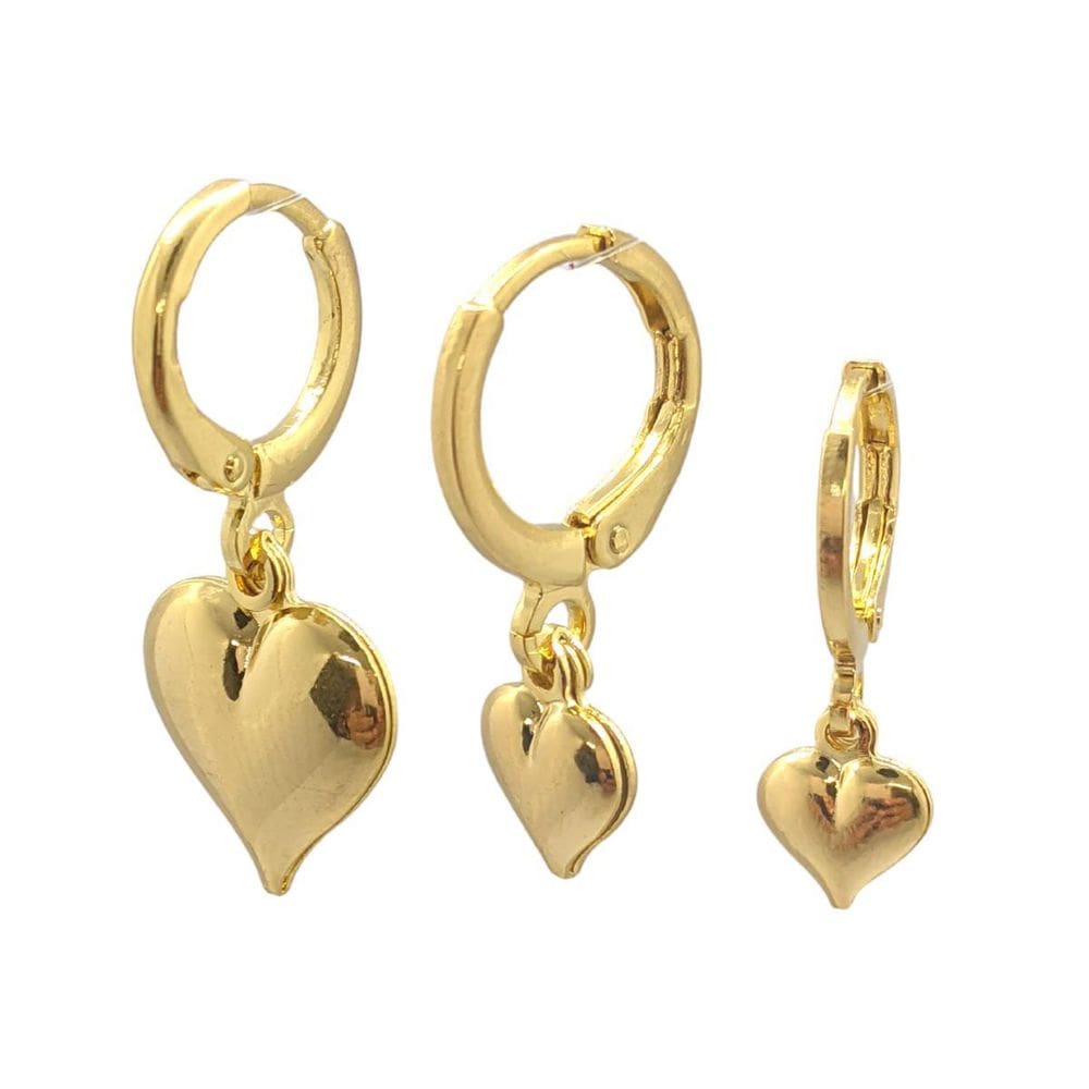 Brinco folheado a ouro trio corações