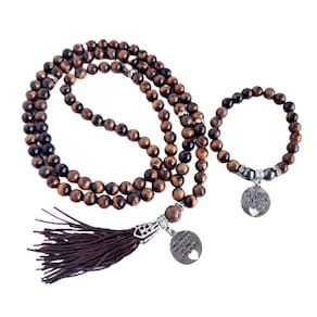 Kit japamala 108 contas e pulseira pedra natural olho tigre