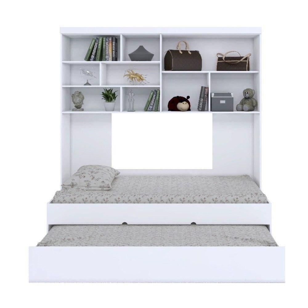 Quarto Infantil Chiara Guarda Roupa Aéreo 2 Portas E Cama Com Auxiliar Branco - Phoenix