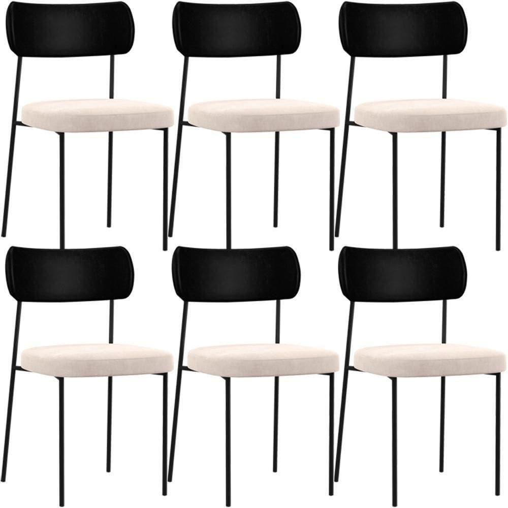 Kit 06 Cadeiras Sala De Jantar L02 Preto Suede Bege