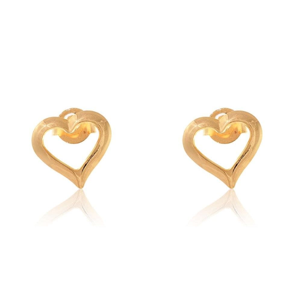 Brinco Pequeno De Coração Vazado Folheado Em Ouro 18k [F027]