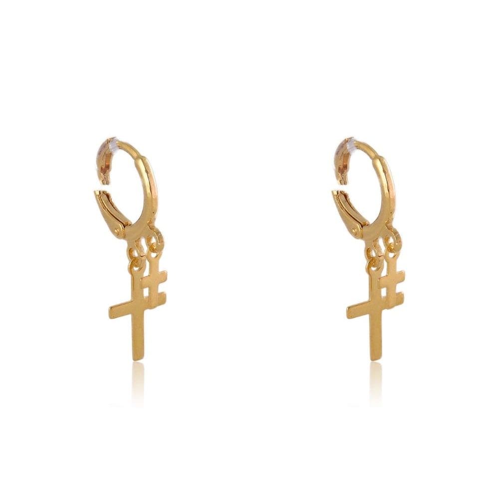 Argolinha Pequena Dupla Cruz Folheado Em Ouro 18k [F027]