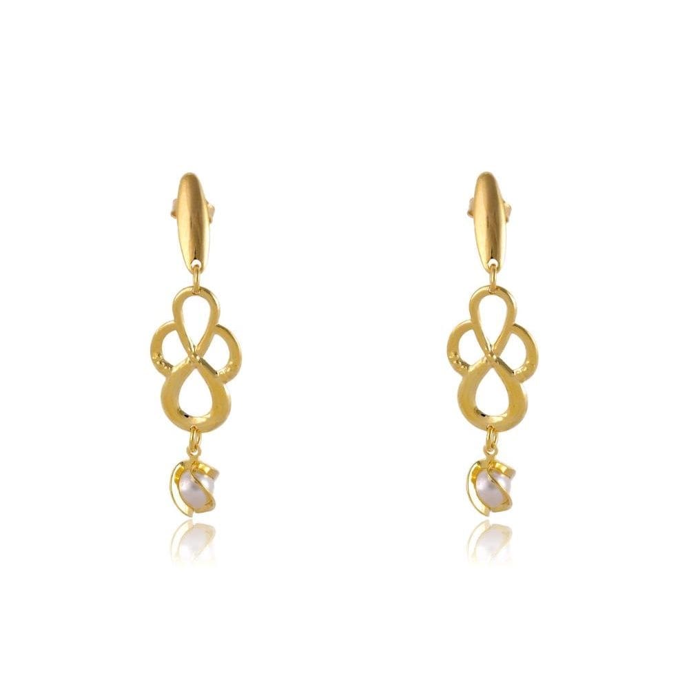 Brinco Médio Trabalhado Com Pérola Trabalhada Folheado [F027]