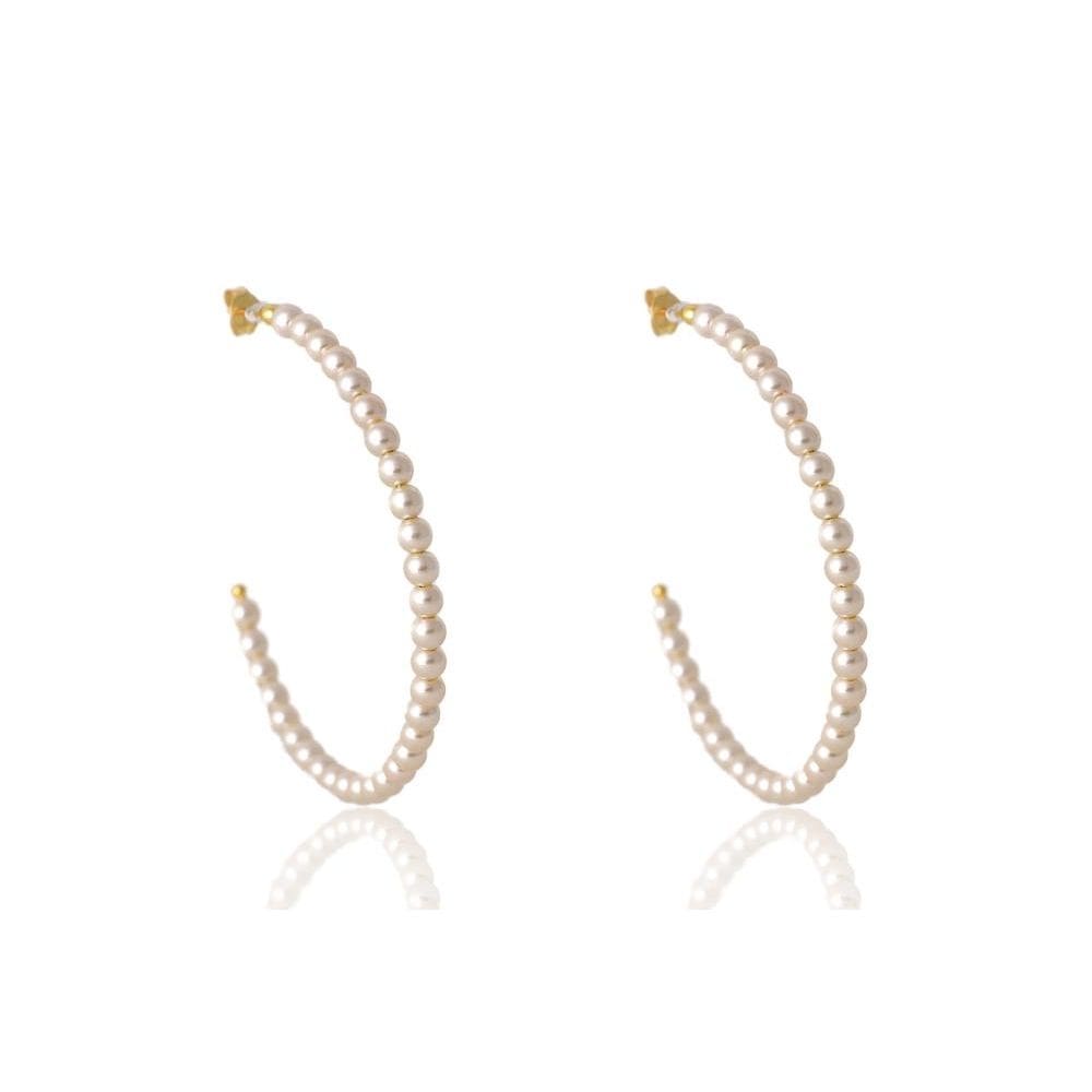 Brinco De Argola Com Pérolas Pequenas Folheado Em Ouro 18k [F027]