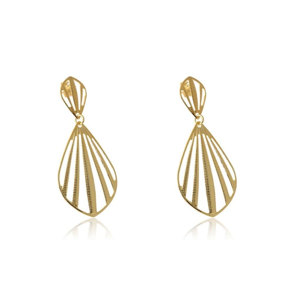 Brinco Grande De Concha Vazada Folheado Em Ouro 18k [F027]