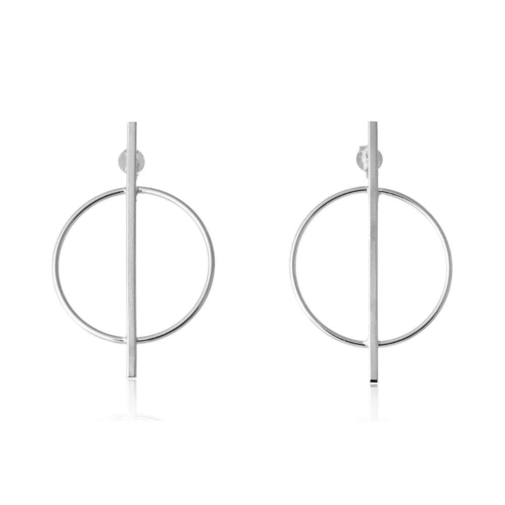Brinco Grande Com Circulo E Fio No Meio Folheado Em Ródio Branco [F027]