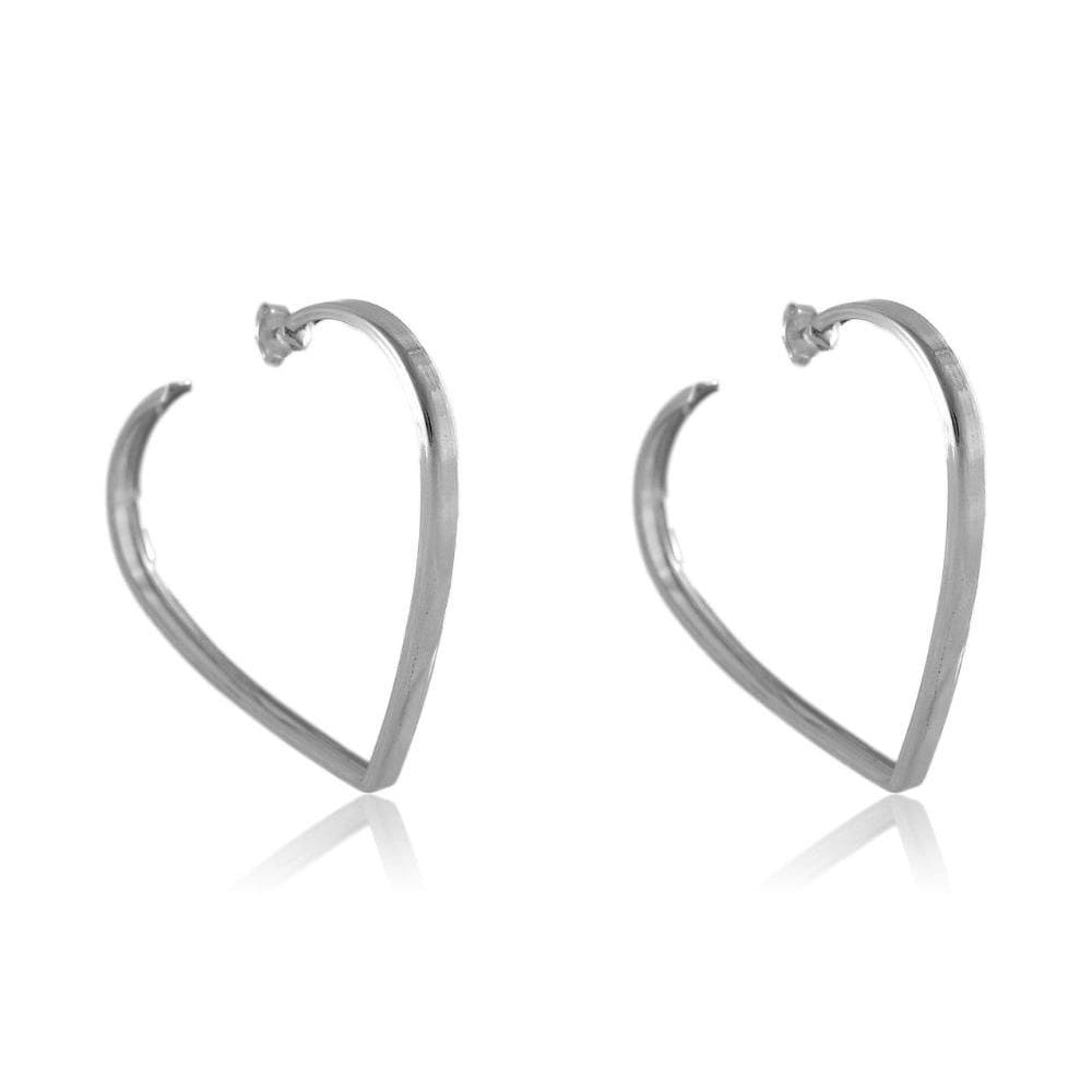 Brinco Argola De Coração Folheado Em Ródio Branco [F027]